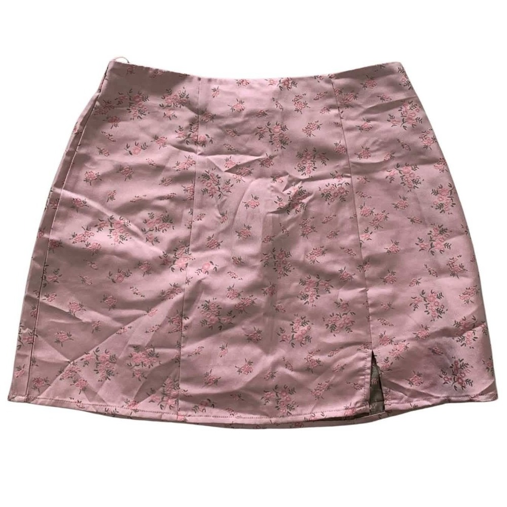 Altar'd State Skirt M Pink Ditzy Floral Slit Mini Satin Coquette Cottagecore